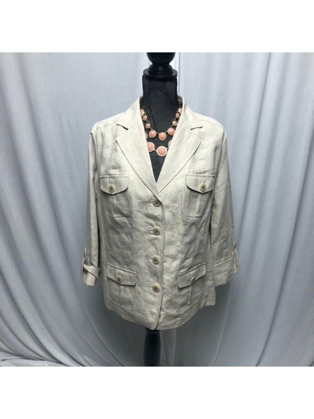 Studio Works Jacket Womens Size Medium Light Tan Linen Lined Safari Office